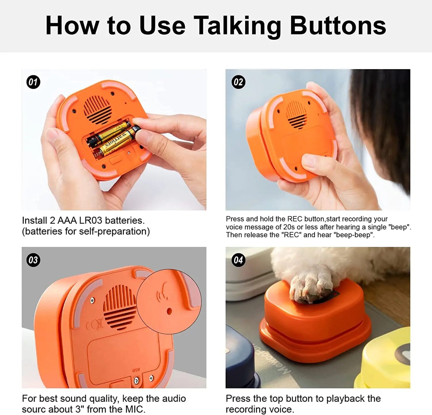 New Dog Button Record Talking Pet Communication Vocal Training Interactive Toy Bell Ringer With Pad And Sticker Easy To Use