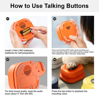 New Dog Button Record Talking Pet Communication Vocal Training Interactive Toy Bell Ringer With Pad And Sticker Easy To Use