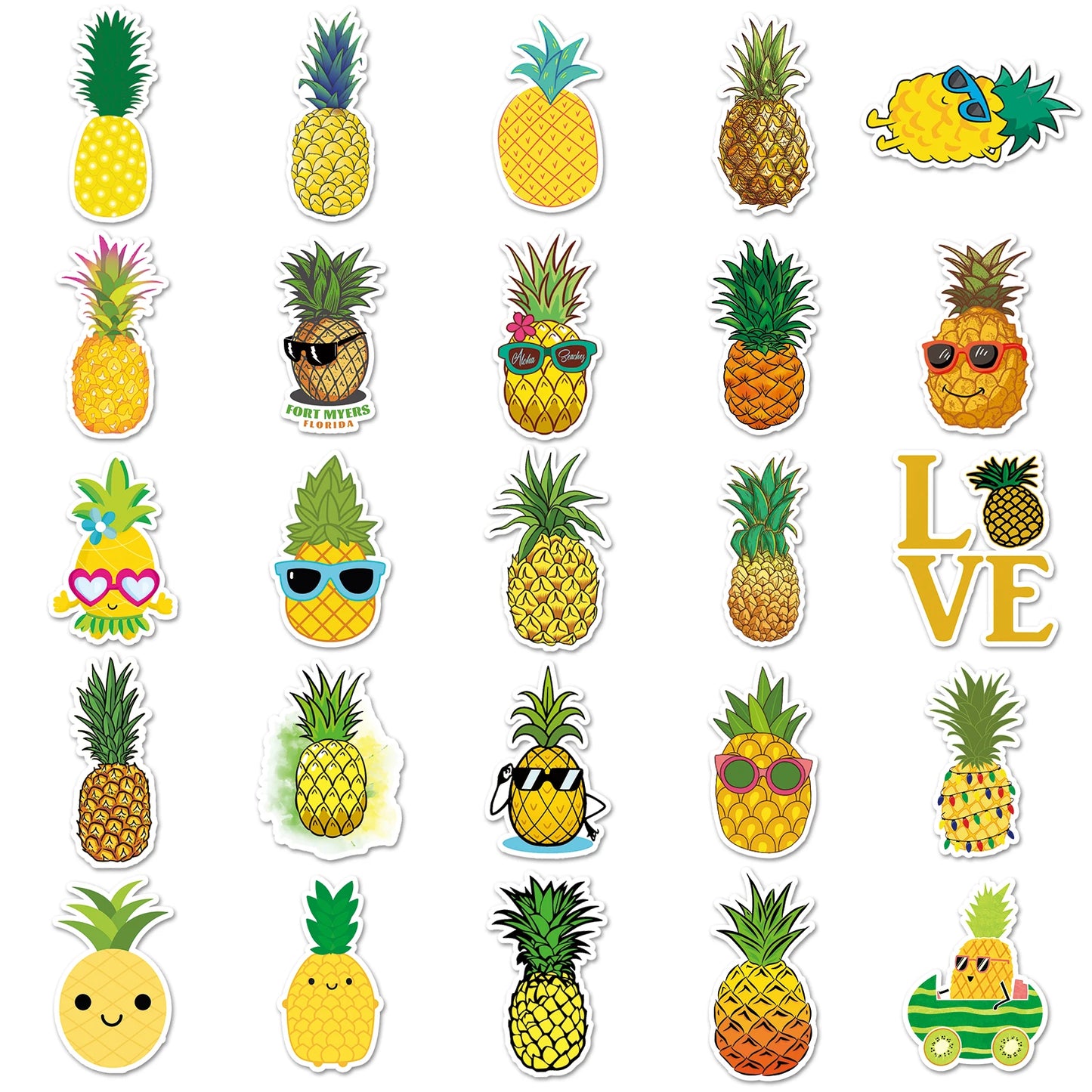 50Pcs Pineapple series Cartoon Cute Waterproof Sticker Skateboarding Snowboard Retro Vinyl Sticker