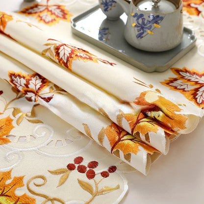 Fall Table Runner Maple Leaves Thanksgiving Embroidered Autumn Harvest Table Decor for Fall Thanksgiving Decorations