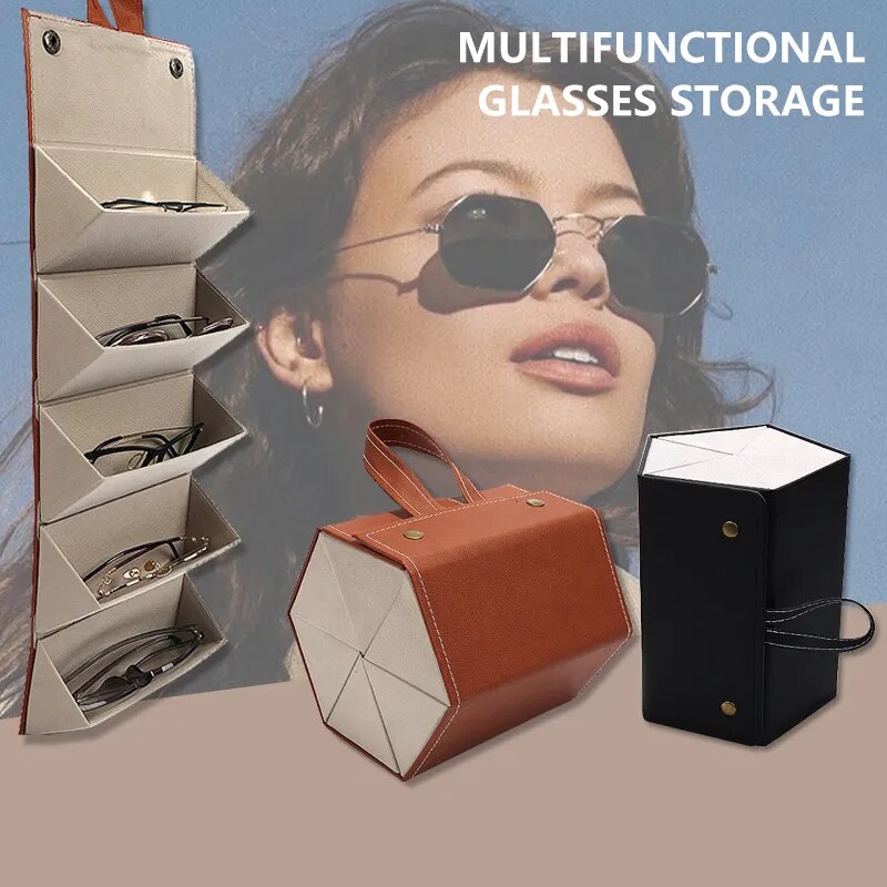 Portable Glasses Organizer 3/5Grids Multi-slot Eyeglasses Storage Display Travel Folding Sunglasses PU Leather Case Home Storage