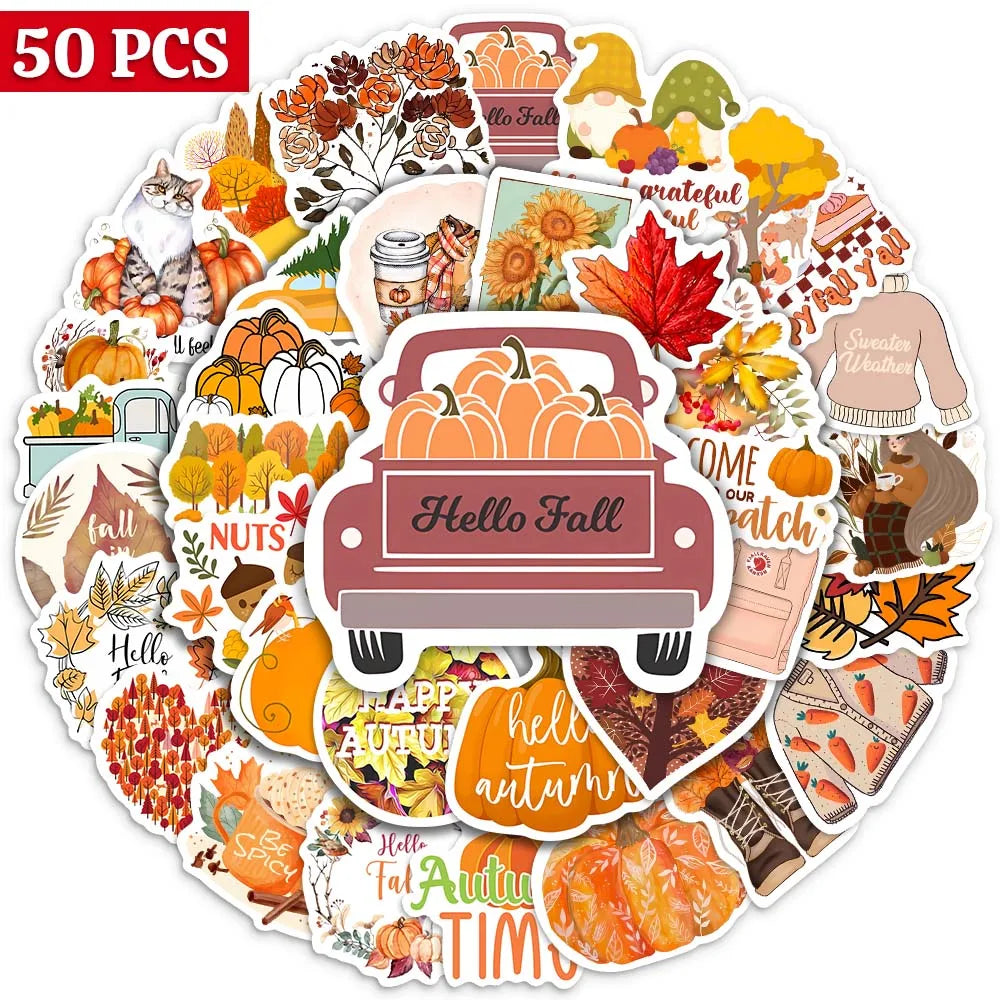 Autumn Stickers  Animals Leaves Pumpkins Plants Clothes Decals DIY Skateboard Laptop Luggage Cup Motorcycle Phone PVC Waterproof