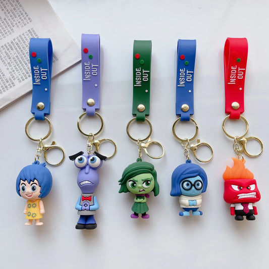 Disney Anime Inside Out Keychain Mind Wars Sad Emotions Kawaii Action Figure Model Toy Doll Men's Car Key Pendant Accessories