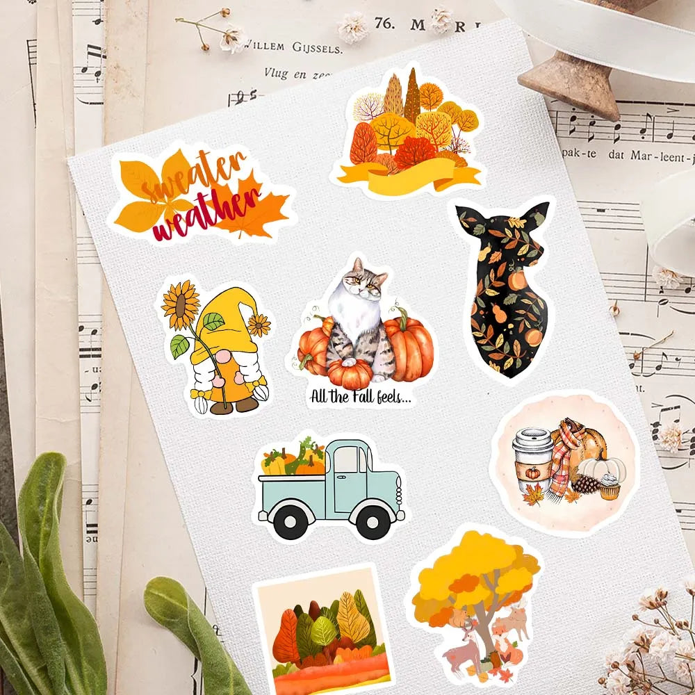 Autumn Stickers  Animals Leaves Pumpkins Plants Clothes Decals DIY Skateboard Laptop Luggage Cup Motorcycle Phone PVC Waterproof