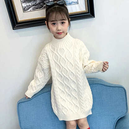 3-13 Years Teen Girls Knitted Sweater 2024 New Fashion Korean Style Long Sweaters For Girls Autumn Winter Wool Children Clothing