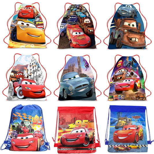 Disney Anime Cars Drawstring Backpack Bag Cartoon Lightning McQueen Portable Storage Bag Kawaii Doc Hudson Drawstring Bag