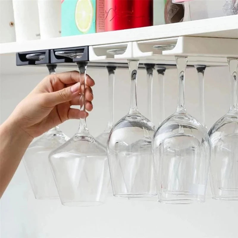 Kitchen Cabinet Free Punching Holder Wine Glass Rack Multi-Function Classification Stemware Cup organizer Hanging Holder shelf