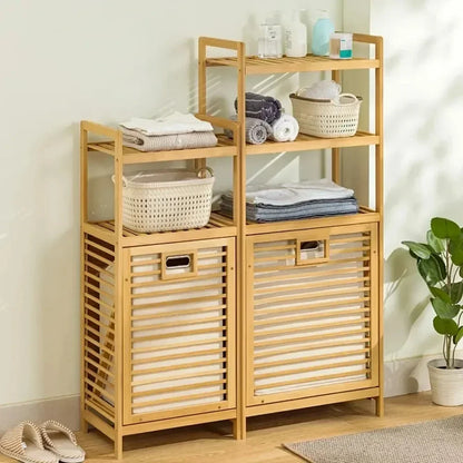 Wooden Laundry Hamper 3/4 Tier Wooden Dirty Clothes Storage Basket Rack With Tilt Out Baskets Bathroom Bamboo Laundry Baskets ﻿