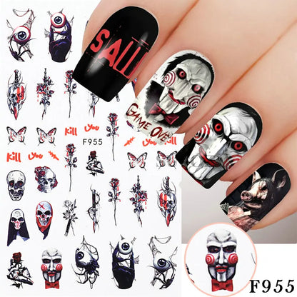 3D Halloween Nail Art Stickers Horror Ghost Skull Evil Eye Anime Decals Bloody Rose Sticker for Nail Manicure Decoration LEBF956