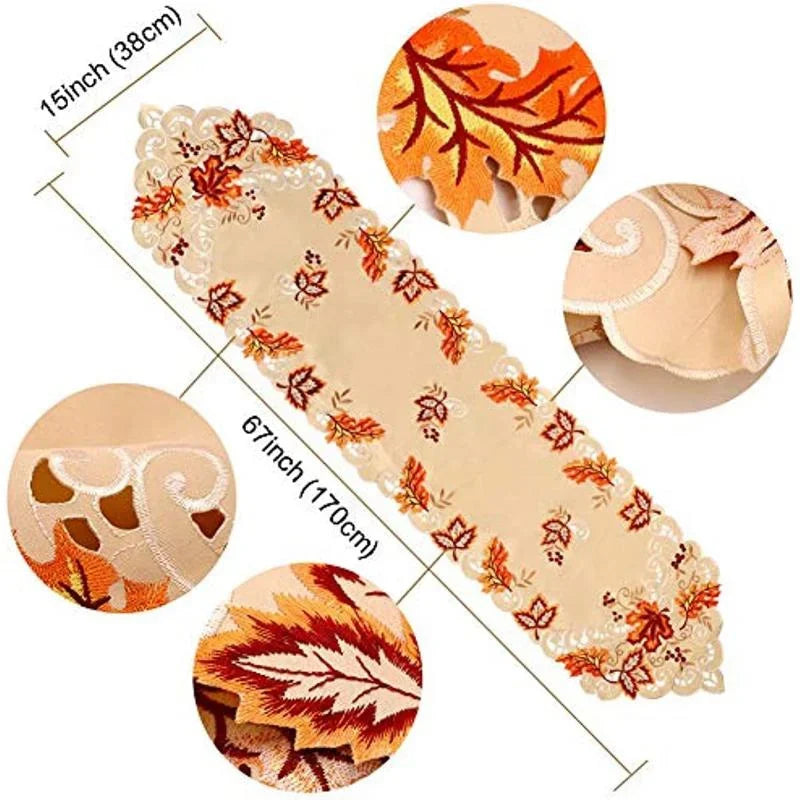 Fall Table Runner Maple Leaves Thanksgiving Embroidered Autumn Harvest Table Decor for Fall Thanksgiving Decorations