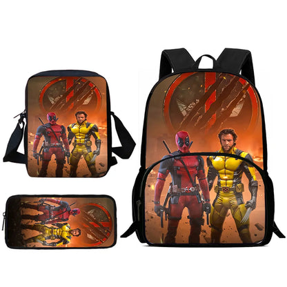 Child Superhero Deadpools Backpacks Shoulder Bag Pencil Case Pupil Large Capacity School Bags for Boys Girls Best Gift