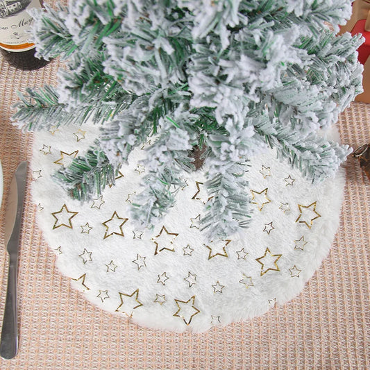 Mini 40cm Christmas Tree Skirt Desktop Xmas Tree Snowflake White Fur Base Mat Carpet 2024 Christmas Decorations For Home Navidad