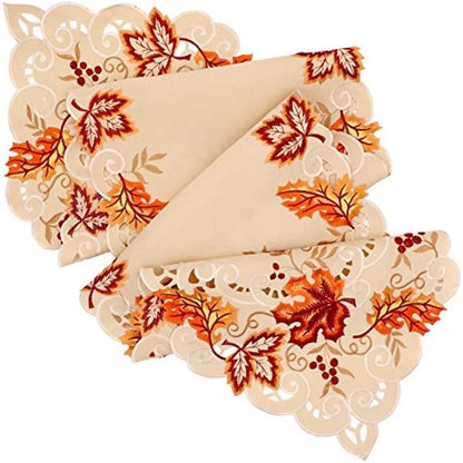 Fall Table Runner Maple Leaves Thanksgiving Embroidered Autumn Harvest Table Decor for Fall Thanksgiving Decorations