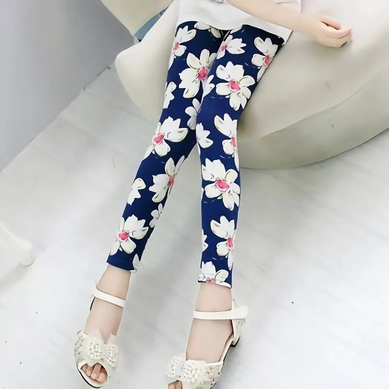 Kids Girls Leggings Spring Summer Flower Printed Children Trousers Girl Casual Pencil Pants Cute Toddler Leggings