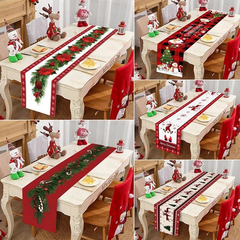 Christmas Table Runner Cloth Merry Christmas Decoration for Home 2023 Tablecloth Xmas Ornament Navidad Natal New Year Gift 2024