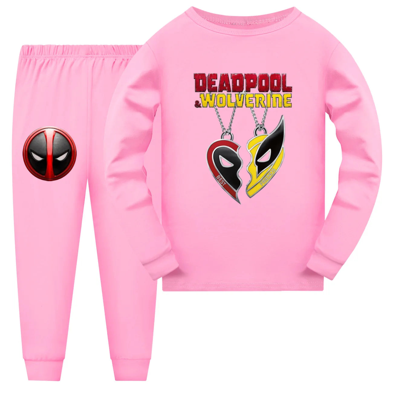 2pcs Movie Deadpool and Wolverine Best Friends Boys' and girls' long sleeved long pants pajama set