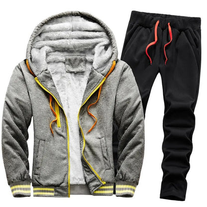 Fleece Hooded Tracksuit Men 2 Pieces Set Sweatshirt + Sweatpants Sportswear Zipper Hoodies Casual Sets Mens Clothing S-5XL