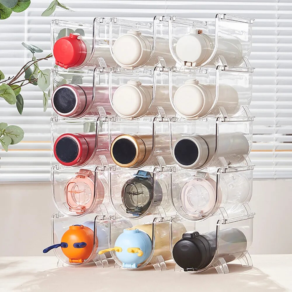 Transparent Water Bottle Organizer Stackable Bottle Storage Holder For Kitchen Vacuum Flask Holder Home Cabinet Organizer VC