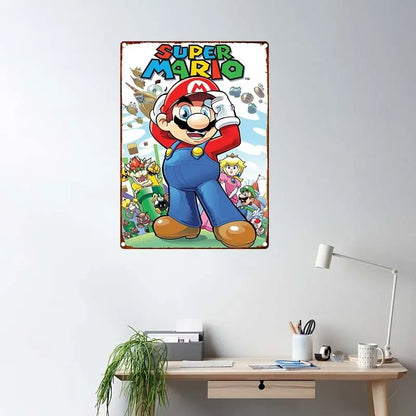 MINISO Classic Anime Game MM-Marios Character Plumber Gamer Metal Tin Sign Wall Art Picture for Living Room Decor