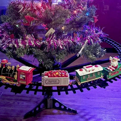 Christmas Tree Decoration Train Track Frame Railway Car with Sound&Light Rail Car Christmas Gifts Christmas Train Electric Toys