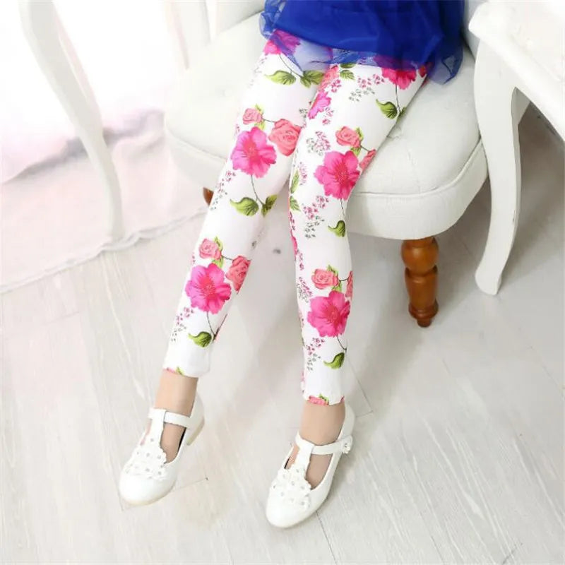 Kids Girls Leggings Spring Summer Flower Printed Children Trousers Girl Casual Pencil Pants Cute Toddler Leggings