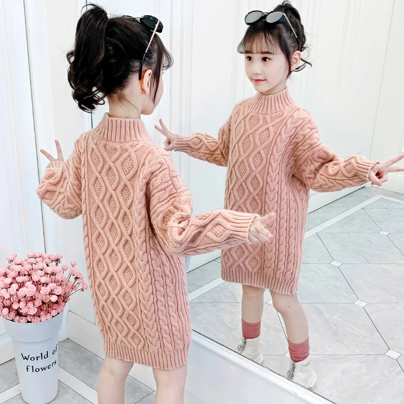 3-13 Years Teen Girls Knitted Sweater 2024 New Fashion Korean Style Long Sweaters For Girls Autumn Winter Wool Children Clothing