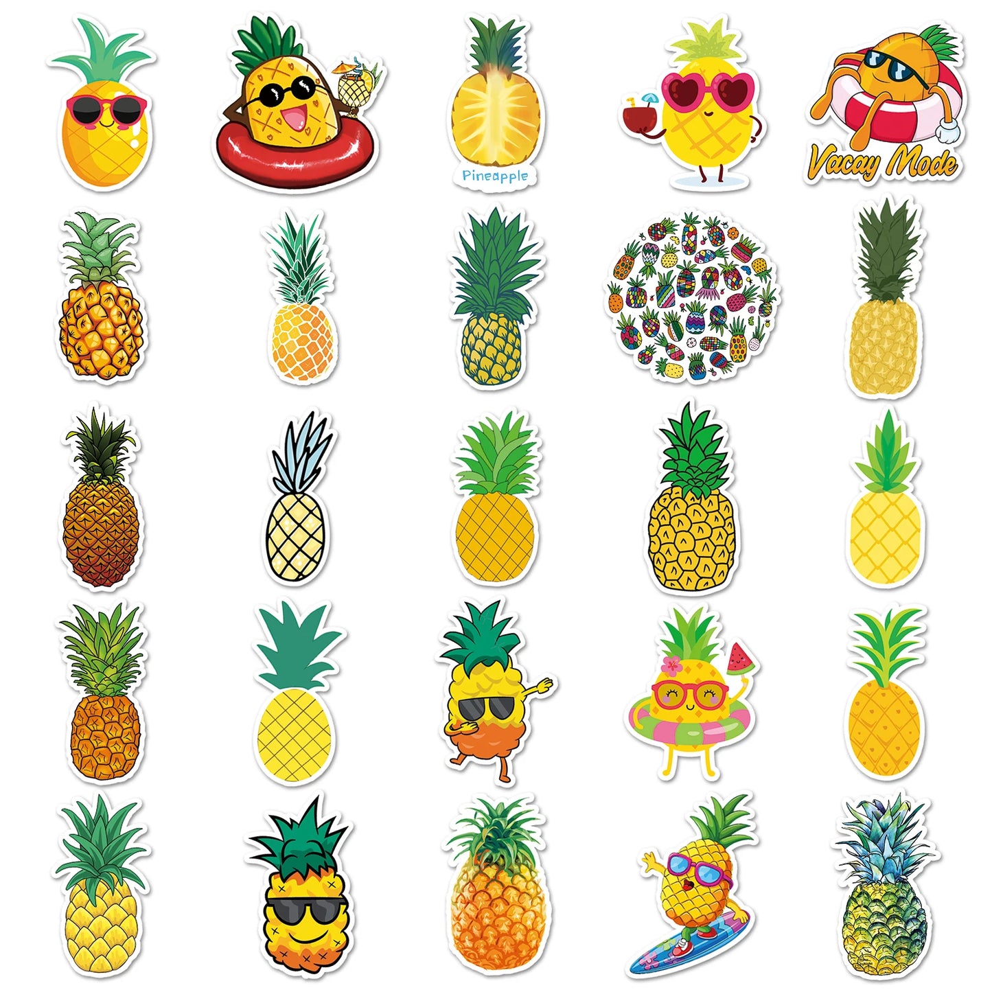 50Pcs Pineapple series Cartoon Cute Waterproof Sticker Skateboarding Snowboard Retro Vinyl Sticker