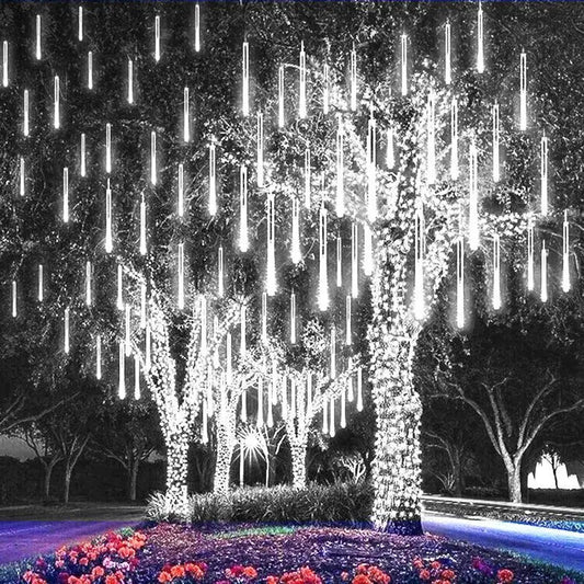 1Pack Meteor Shower Lights Outdoor 8 Tubes Falling Rain Lights Rain Lights for Party Christmas Tree Porch Yard Patio Roof Decor