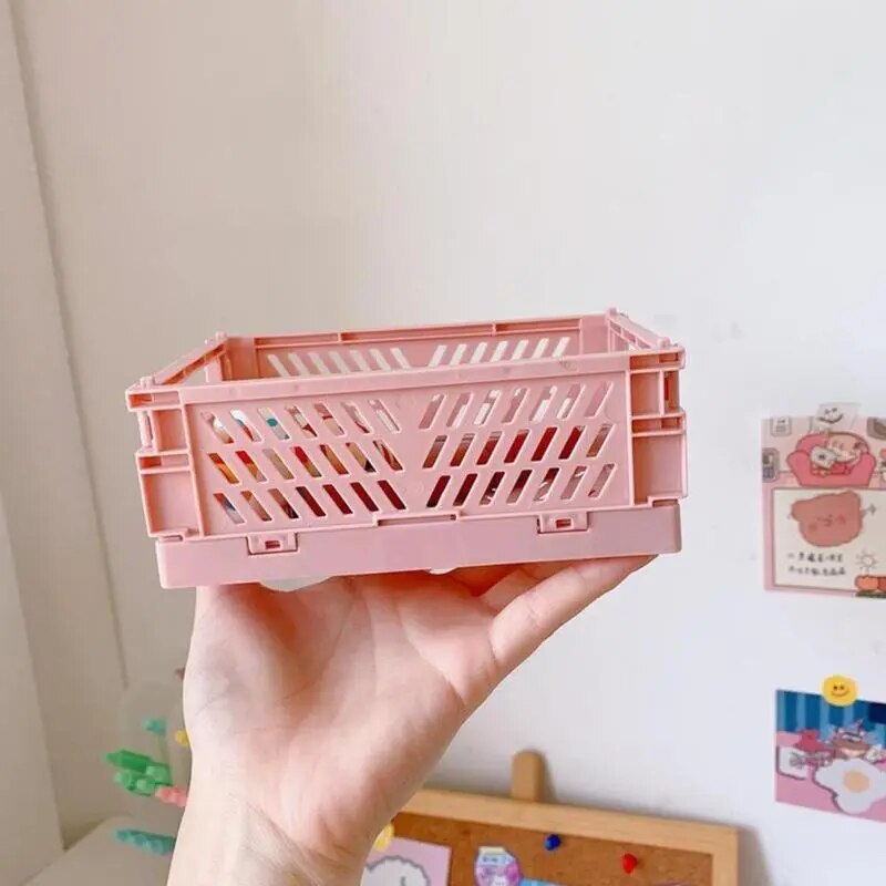 Crate Storage Box Plastic Storage Container Collapsible Basket Home Storage Supplies Desktop Cosmetic Stationery Organizer Boxes