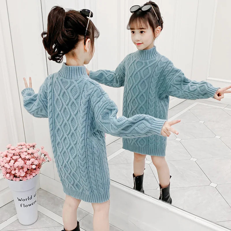 3-13 Years Teen Girls Knitted Sweater 2024 New Fashion Korean Style Long Sweaters For Girls Autumn Winter Wool Children Clothing