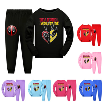 2pcs Movie Deadpool and Wolverine Best Friends Boys' and girls' long sleeved long pants pajama set