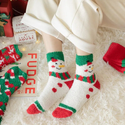 New Christmas coral fleece warm and thick winter socks snowman sleeping floor socks