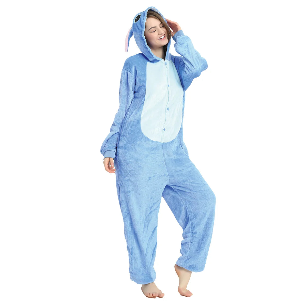 Adults Stich Onesie Pajamas Anime Stitch Angel Cute Costume Jumpsuit Onesies Hooded Sleepwear Halloween Cosplay for Men Women