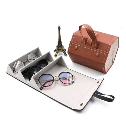 Portable Glasses Organizer 3/5Grids Multi-slot Eyeglasses Storage Display Travel Folding Sunglasses PU Leather Case Home Storage