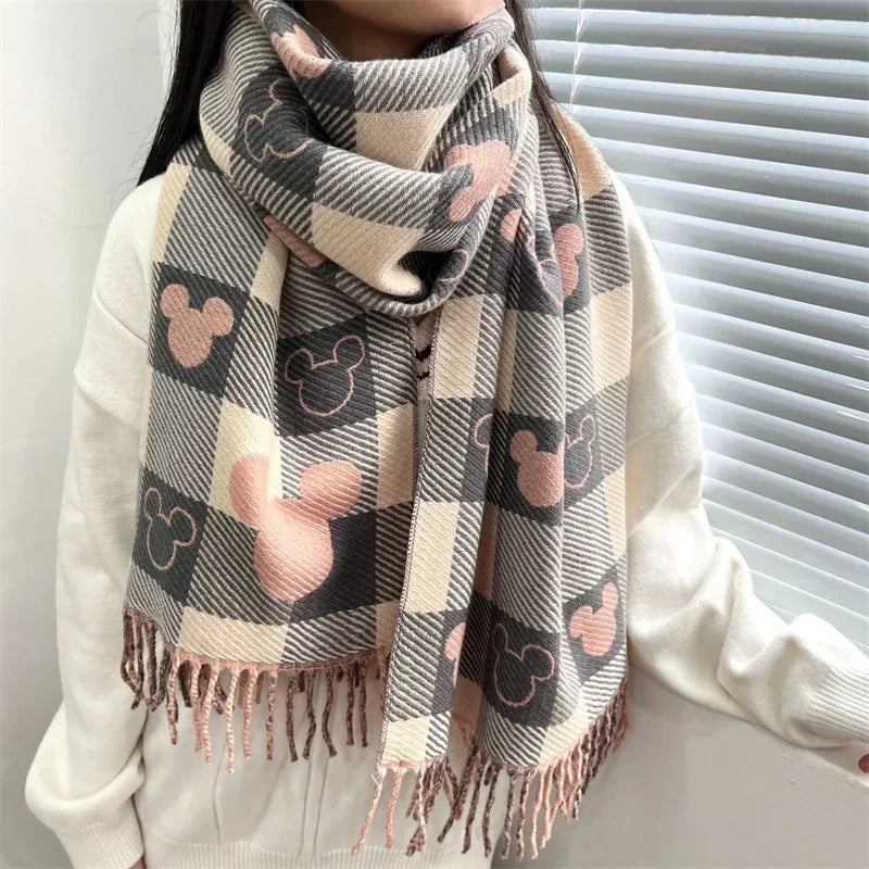 Disney Mickey Women's Scarf Cute Anime Cartoon Fashion Winter Warm Mickey Figure Cashmere Soft Lover Scarf Holiday Child Gifts