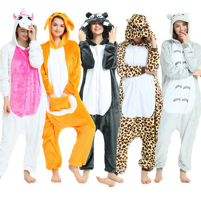 Adult Animal Pyjamas Women Men Couple Cartoon Pajamas Suit Halloween Christmas Party Sleepwear Kigurumi Cosplay Onepiece Costume