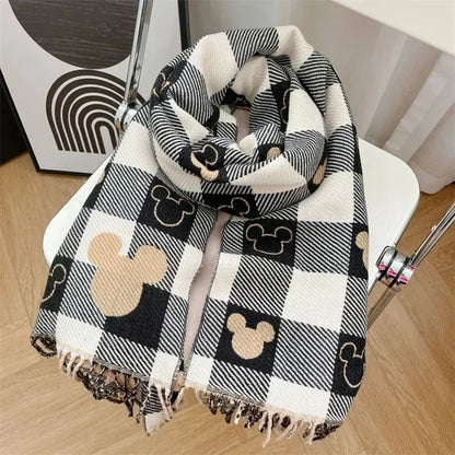 Disney Mickey Women's Scarf Cute Anime Cartoon Fashion Winter Warm Mickey Figure Cashmere Soft Lover Scarf Holiday Child Gifts