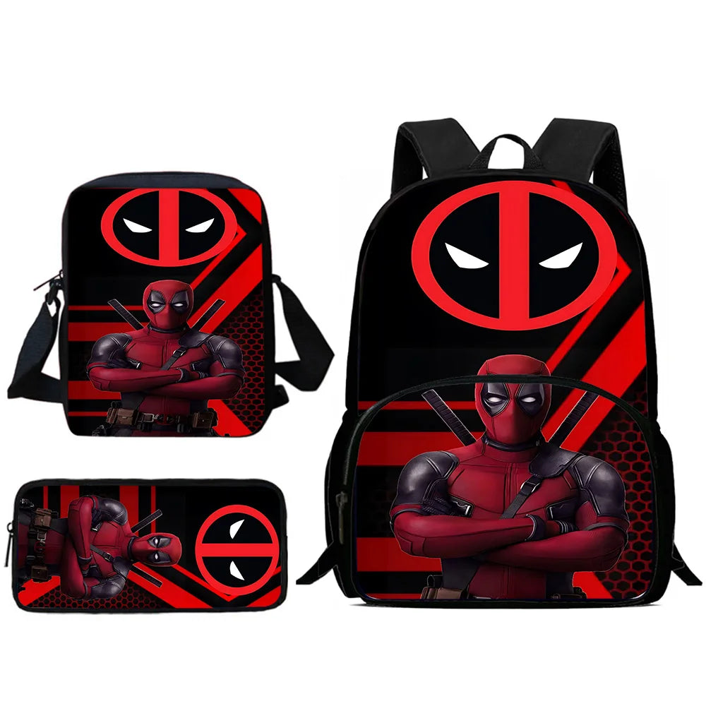 Child Superhero Deadpools Backpacks Shoulder Bag Pencil Case Pupil Large Capacity School Bags for Boys Girls Best Gift