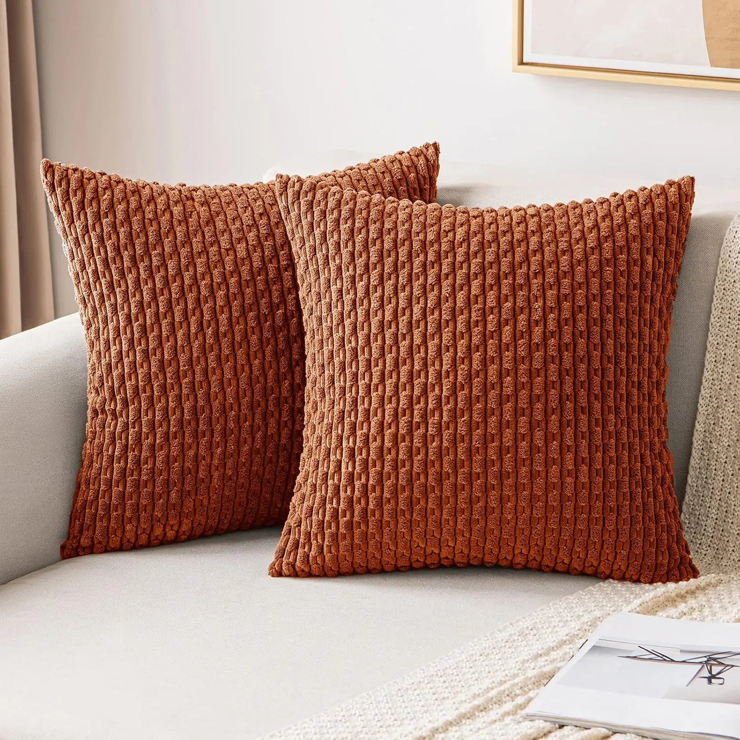 Striped Throw Pillow Covers Fall Decorative Cushion Cover Farmhouse Pillowcases Home Decor for Couch Bed Sofa Living Room Orange