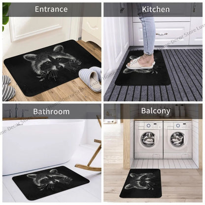 Bath Non-Slip Carpet Raccoon Flannel Mat Entrance Door Doormat Home Decor Rug