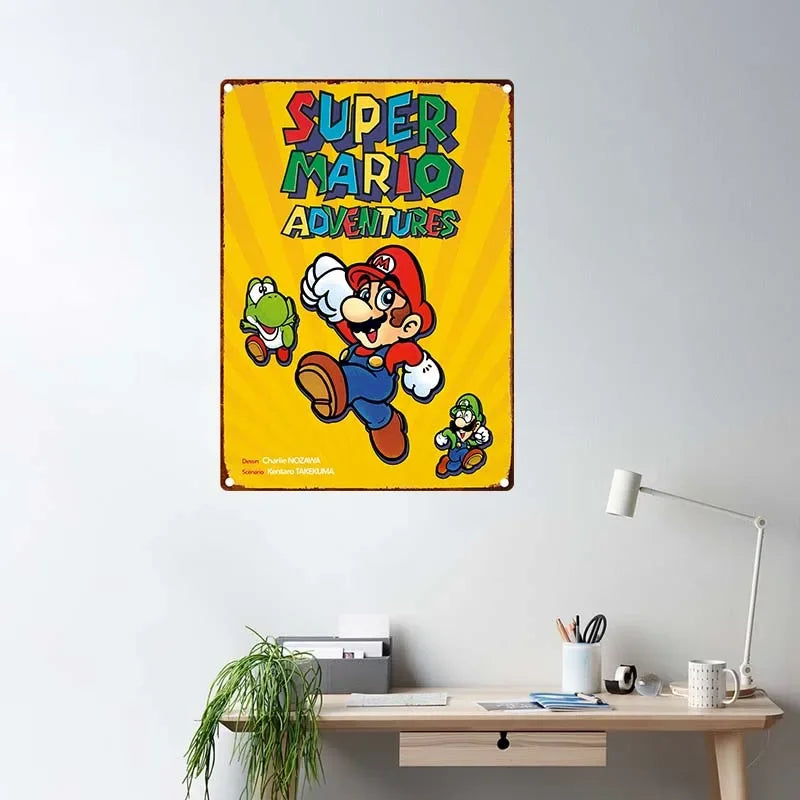 MINISO Classic Anime Game MM-Marios Character Plumber Gamer Metal Tin Sign Wall Art Picture for Living Room Decor