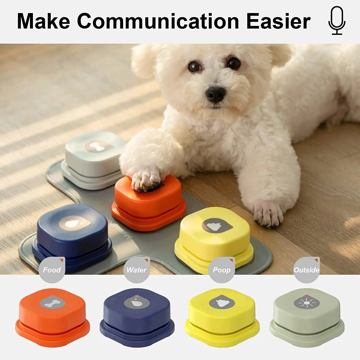 New Dog Button Record Talking Pet Communication Vocal Training Interactive Toy Bell Ringer With Pad And Sticker Easy To Use