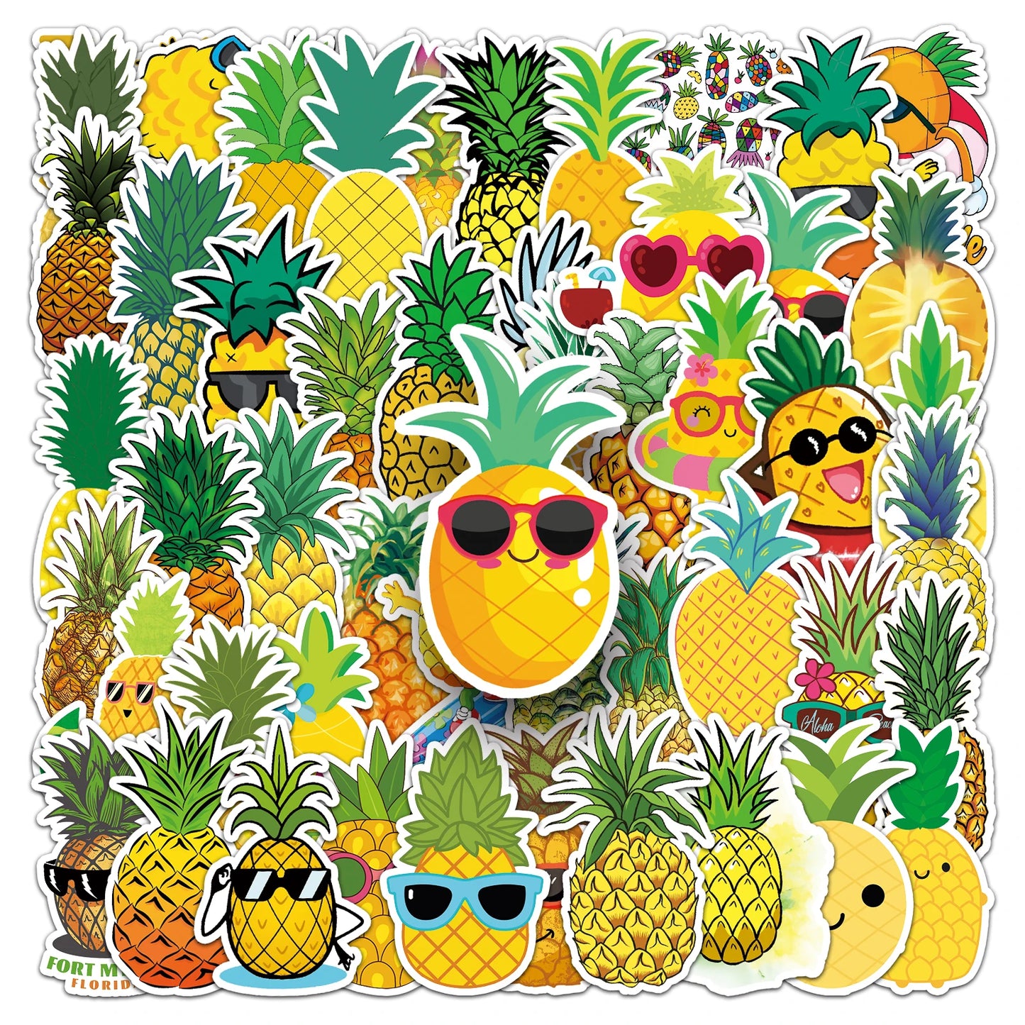 50Pcs Pineapple series Cartoon Cute Waterproof Sticker Skateboarding Snowboard Retro Vinyl Sticker