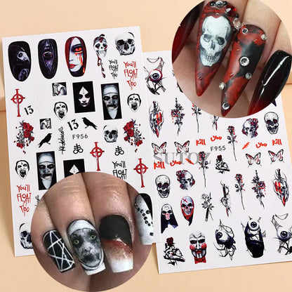 3D Halloween Nail Art Stickers Horror Ghost Skull Evil Eye Anime Decals Bloody Rose Sticker for Nail Manicure Decoration LEBF956