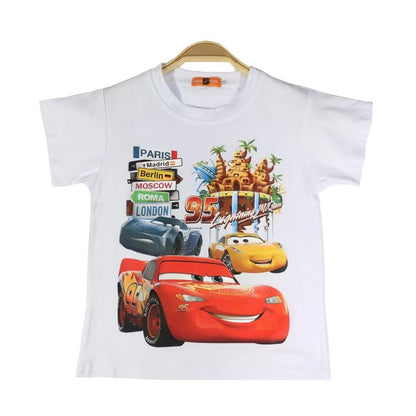 Disney 2022 New Kid Shirts Boys T-shirt Summer Short-sleeved  for Children's Cotton Baby Tee Clothes Kids Tops Car McQueen 3-9 Y