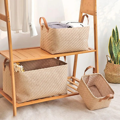 Jute Woven Storag Basket Foldable Clothes Organizer Basket with Handle Closet Organzier Washable Home Storage Organizser