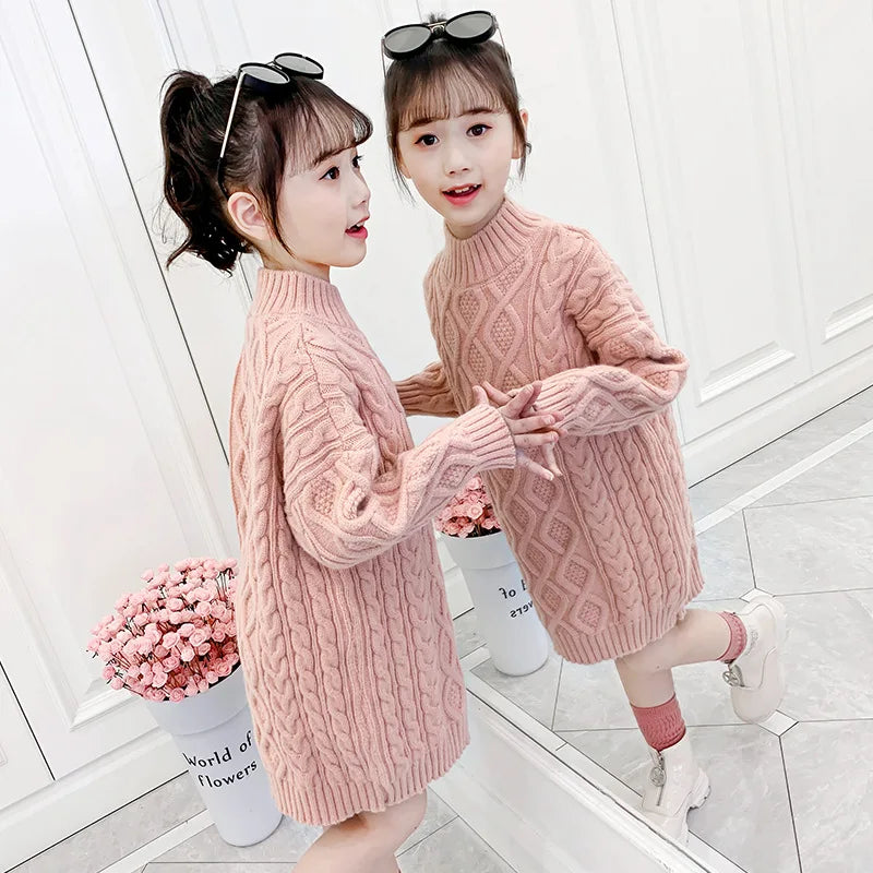 3-13 Years Teen Girls Knitted Sweater 2024 New Fashion Korean Style Long Sweaters For Girls Autumn Winter Wool Children Clothing