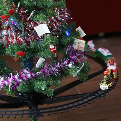 Christmas Tree Decoration Train Track Frame Railway Car with Sound&Light Rail Car Christmas Gifts Christmas Train Electric Toys