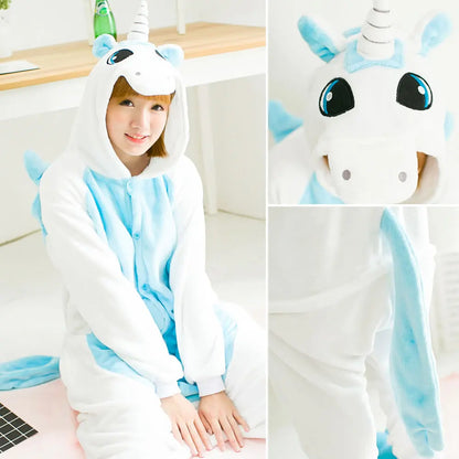 Pink Unicorn Adult Animal Pajamas Women Men Couple Cartoon Pajamas Suit Christmas Party Sleepwear Kigurumi Cosplay One Piece Costume