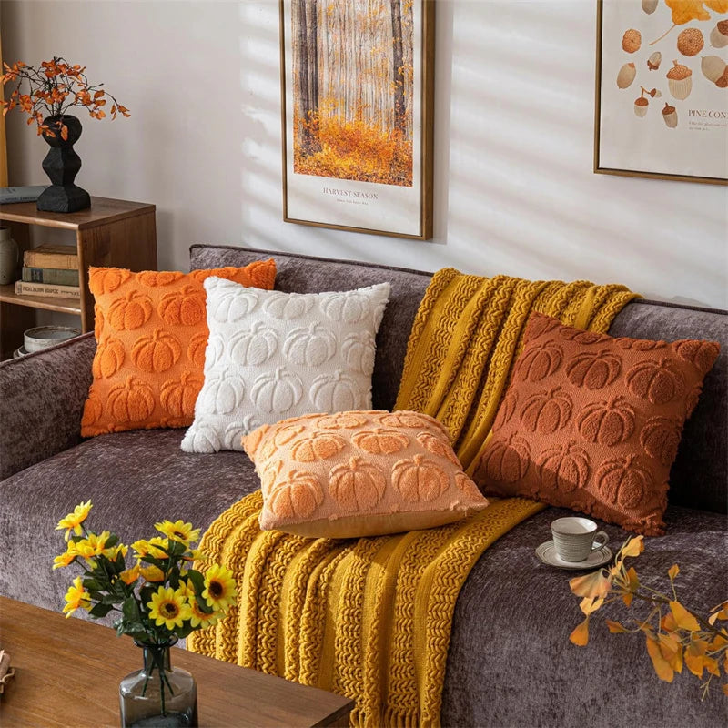 Fall Pillow Covers Fall Decorations Autumn Orange Pumpkin Throw Pillow Cases Soft Plush Faux Fur Wool Couch Cushion Case